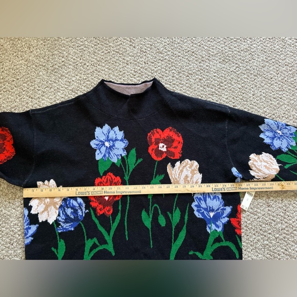 Anthropologie Maeve NWT Carys Mock Neck Sweater Black Flowers Graphics size XL - Picture 10 of 12